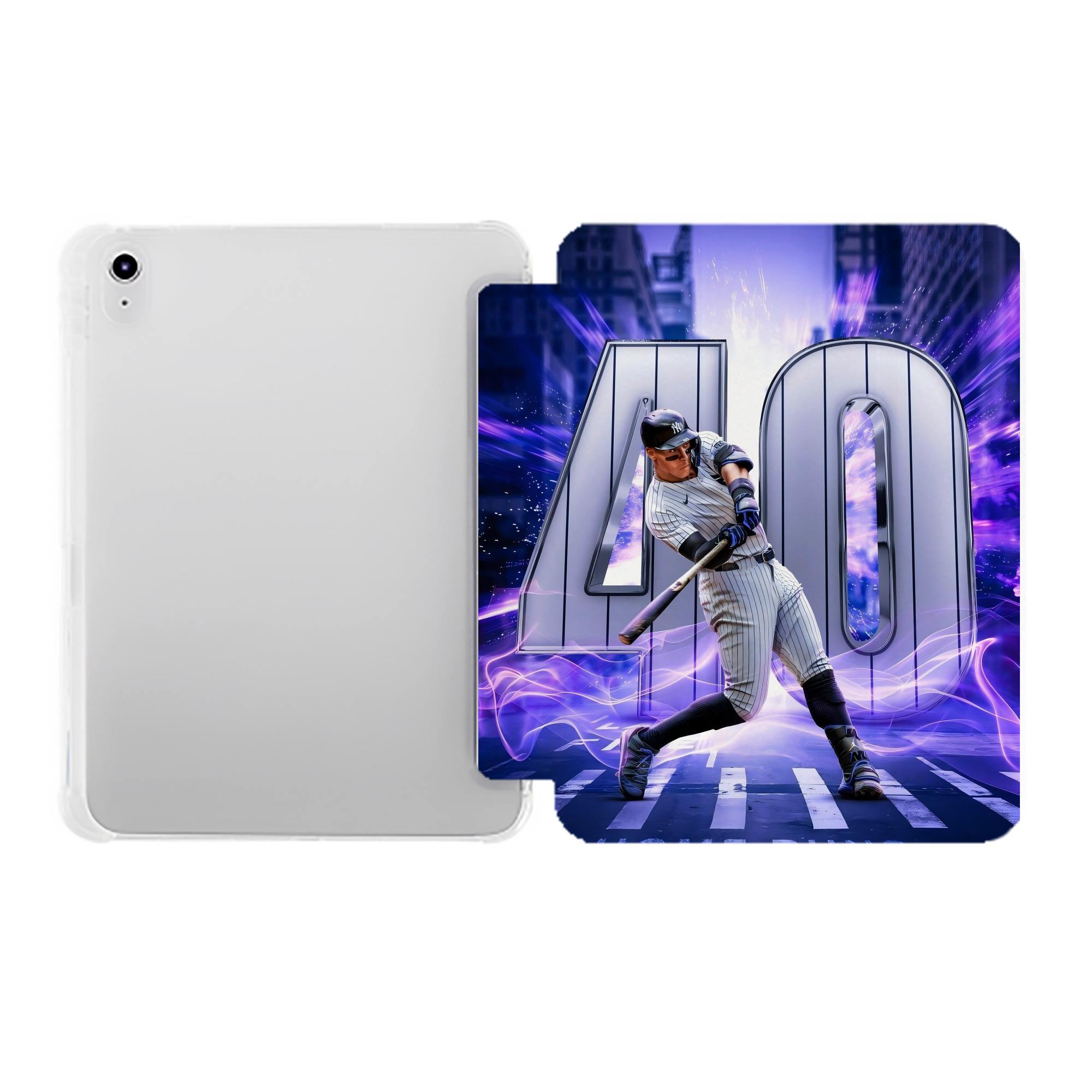 Aaron Judge 40 Home Runs Premium Tri-Fold PU Leather & Silicone IPad Case With Pencil Slot – Fits 9.5,10.5,10.9 – Adjustable Stand, Slim, Protective